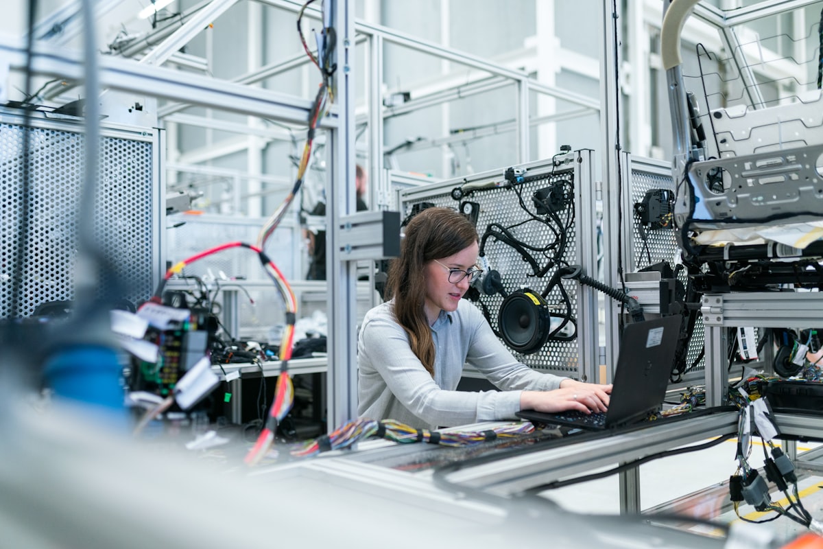 Engineer working on network equipment